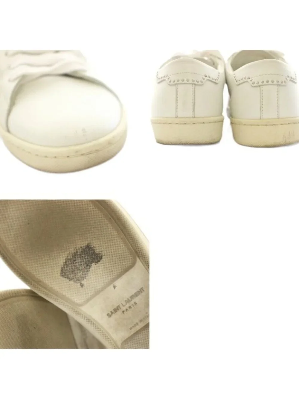 Saint Laurent Paris Blanc Optique Studded Sneakers Shoes Leather Studs 36 White - Picture 9 of 9